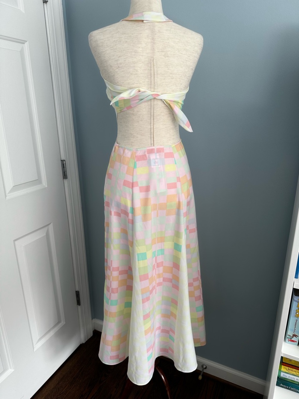 NWT Mara Hoffman Citrus Halter Maxi Dress Pink Orange Pastel Retro 80s Sz 4 - Picture 5 of 13